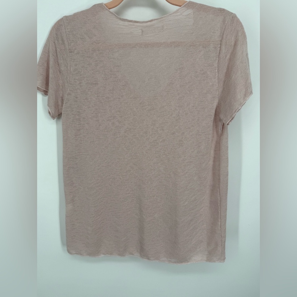 Wasabi + Mint Women's Sheer Blush Pink Relaxed Blouse Front Low V-Neck Small - Picture 5 of 6